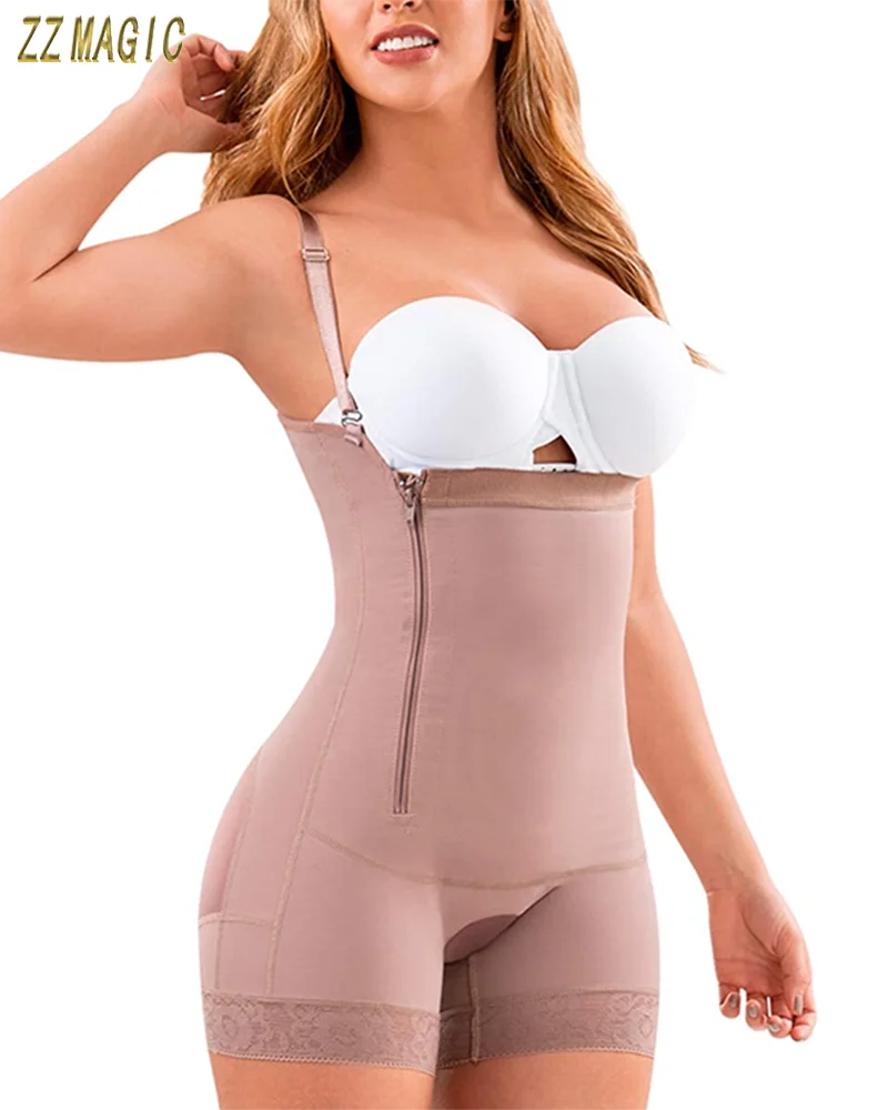 Fajas Colombianas Compression Girdles Tummy Control with Side Zipper Open Crotch Body Shapewear Waist Trainer Post-Surgical Use