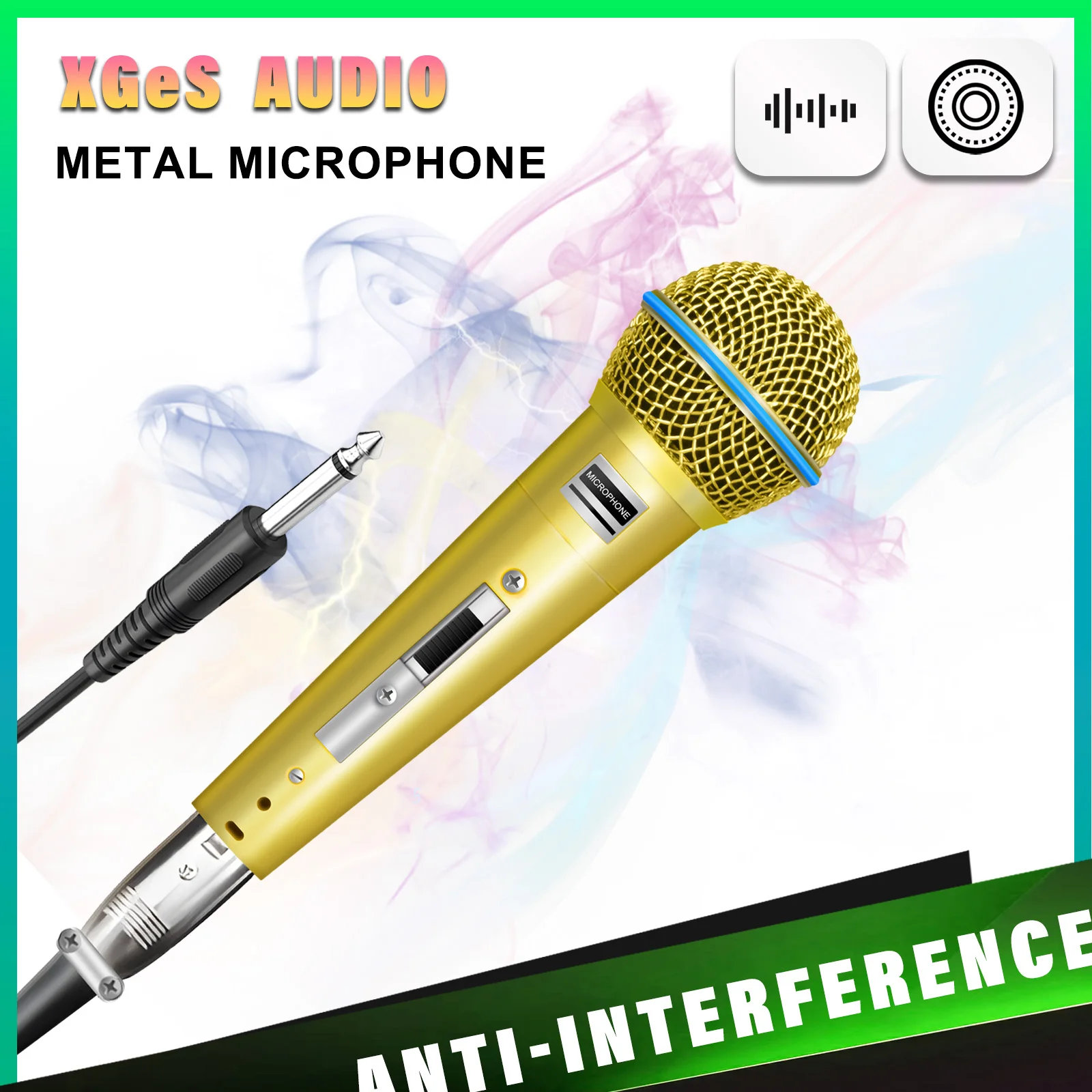 XGES58 Electroplated Golden Dynamic Microphone For Stage Singing Professional Wired Microphone for Karaoke BBOX Recording Vocal
