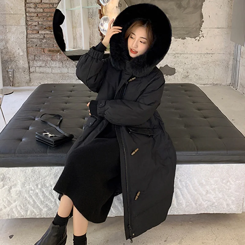 

Winter Warm Elegant Thick long Coats Women Loose Casual Parkas All Match Puffer Jacket Black Korean Fashion Outwear New