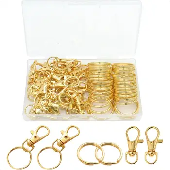 60個優質金色旋轉扣掛繩鉤,附鑰匙圈,鑰匙圈夾鉤,龍蝦扣,適用於鑰匙鏈夾 10 最佳銷售 鑰匙環 - №5