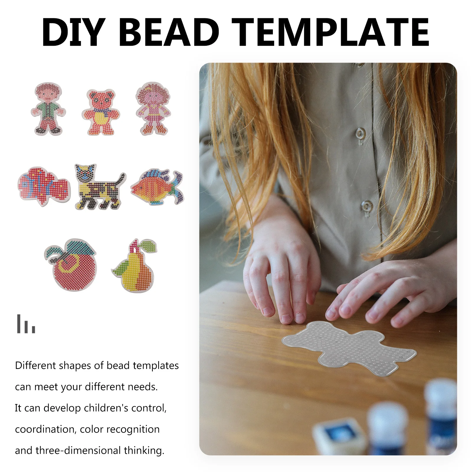 8-teilige Perlenvorlagen für Kinder-DIY-Bastelaktivitäten – Traktor-Flugzeug-Motorrad-LKW-Bus-Muster zur Verbesserung