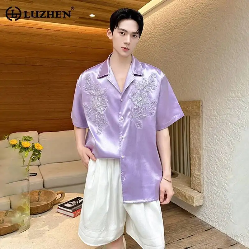 

LUZHEN 2026 Summer Embroidery Floral Pattern Luxury Elegant Long Sleeve Shirts Men's High Quality Satin Casual Male Tops JY6828