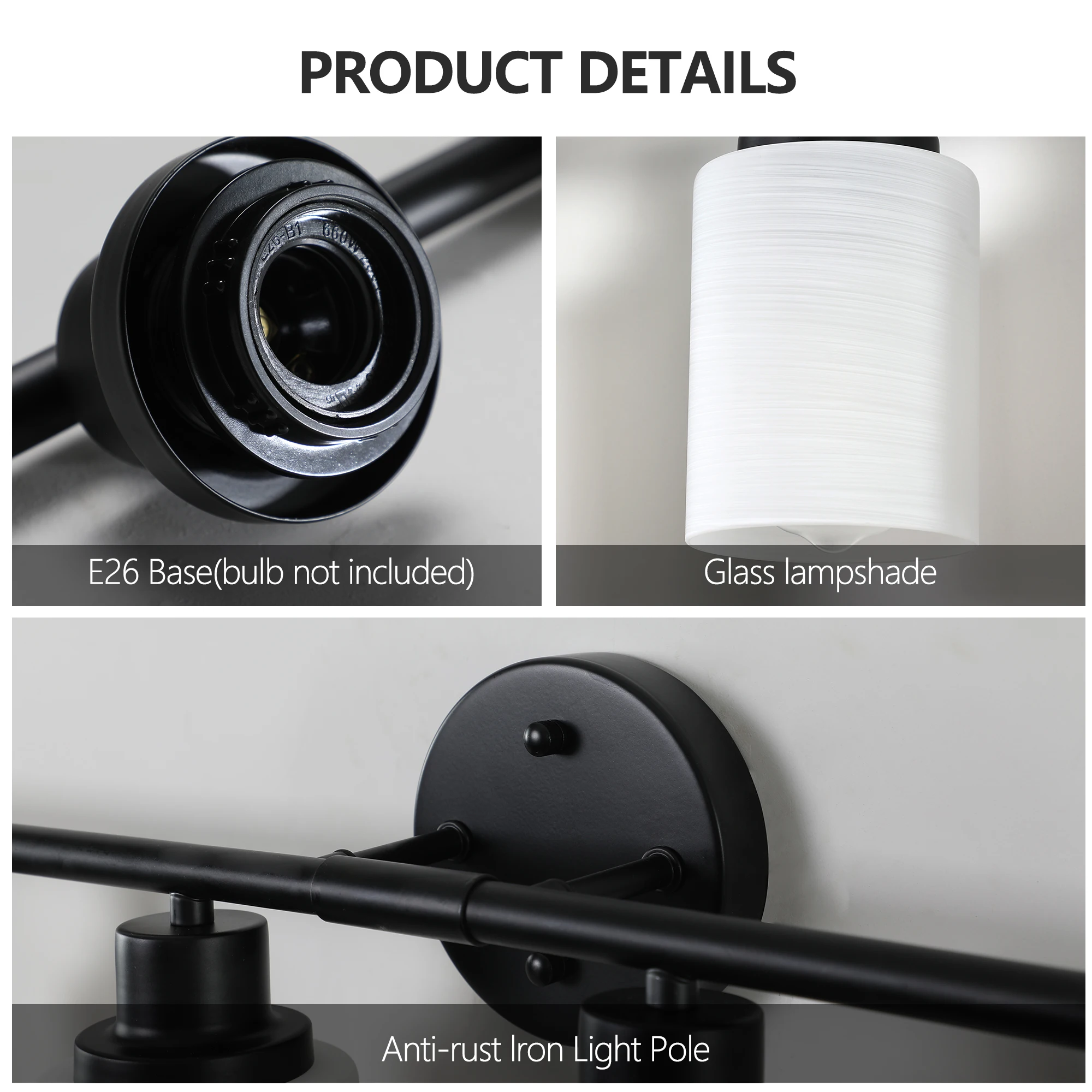 8 Lights 50'' LED BLACK Modern Vanity Light for Bathroom Mirror Wall Lamp Fixture (Bulb NOT