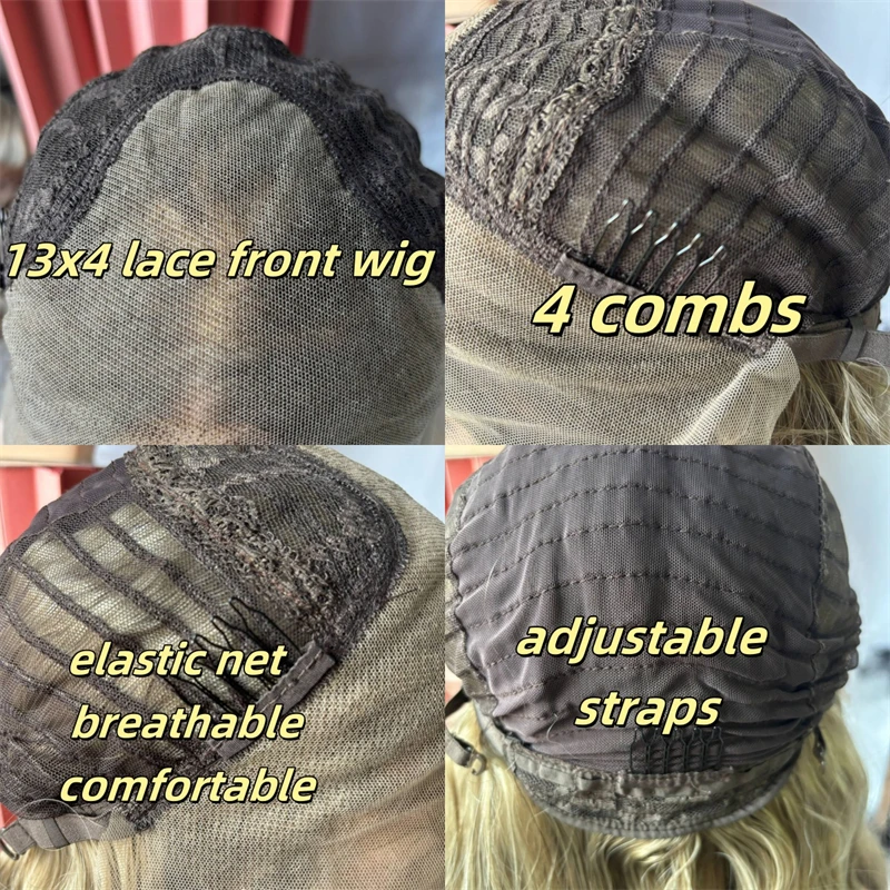 الاصطناعية الدانتيل أمامي الرماد البني مع أشقر فاتح يسلط الضوء على Balayage نظرة 24 بوصة موجات المال قطعة شعر مستعار طبيعي تأثيري