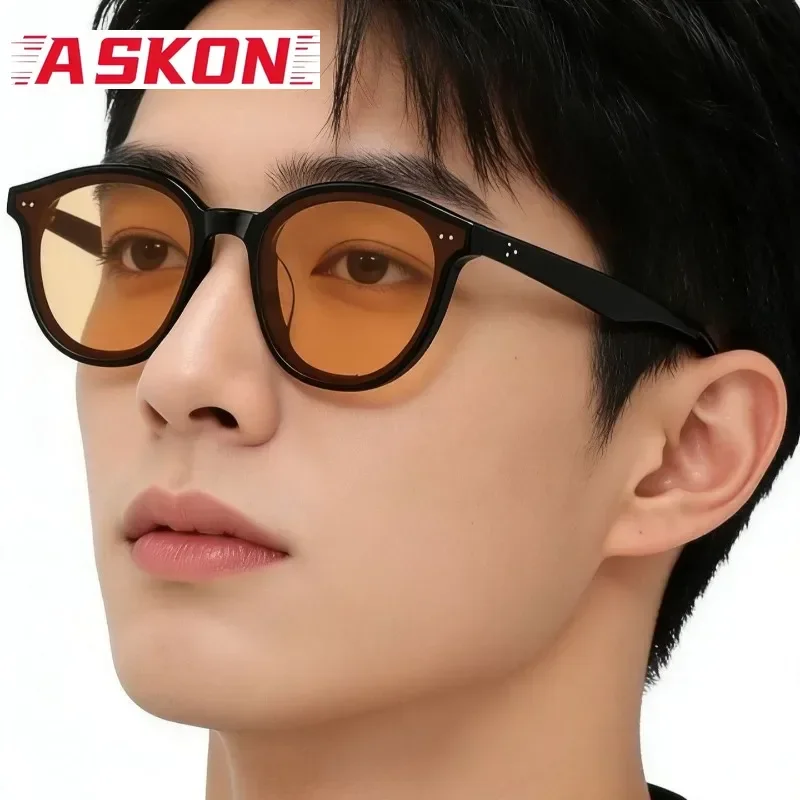 ASKON Big Size Popular Black Sunglasses Man Fashion Acetate Glasses Men Round UV400 Handmade Senior Eyewear Woman Retro Travel