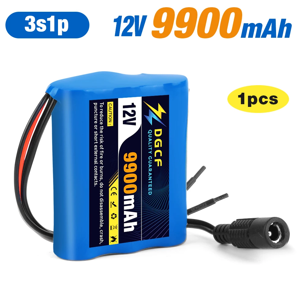 100% New 3S1P Protection Plate12V 9.9Ah Battery Pack 12V 9900mAh 18650 Lithium ion DC 12.6V Super Rechargeable Battery