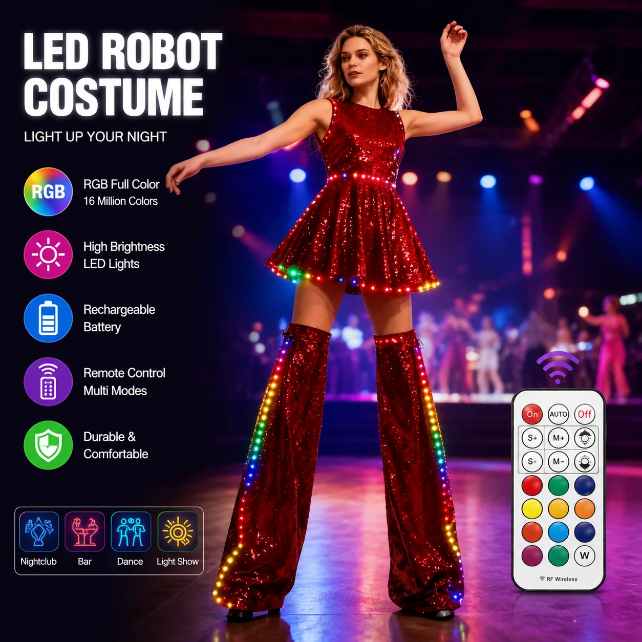 

Women's Sleeveless Shining Laser PU Sequin Party Dress Gogo Dancer DJ Clubwear Stilt Walker Performance Costume 2026