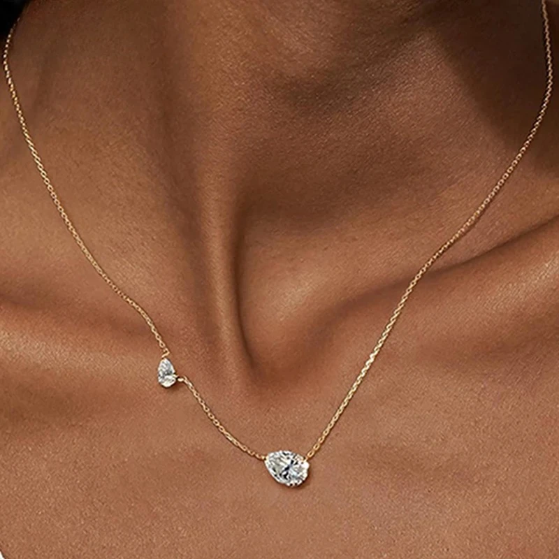 

2.5CTTW Pear Cut All Moissanite Necklaces for Women 2 Gems Pendant Lab Diamond Pure 925 Sterling Silver Chain Plated 18k