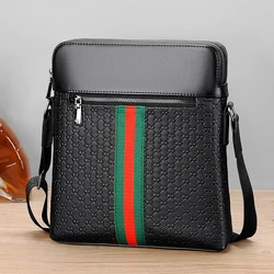 Stylish Men's Shoulder Bag Men's Leather Backpack Casual Print Business Square Zipper Crossbody Bag for Men