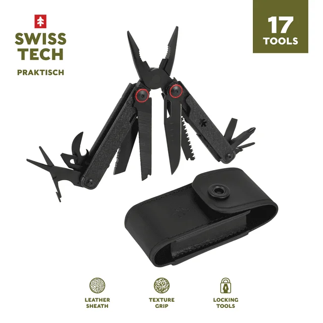 

Swiss Tech Multiherramienta Plegable 17 En 1 De Acero Aus-8 Con Funda De Piel, Multifun Fot