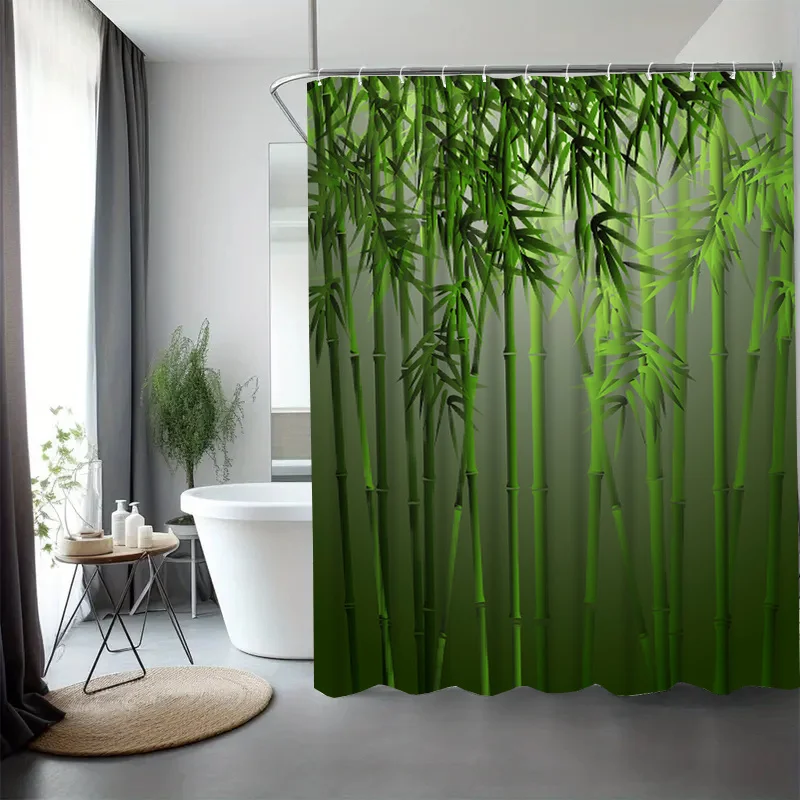 

green bamboo forest shower curtain for bathroom waterproof moisture proof privacy protection nature style polyester fabric