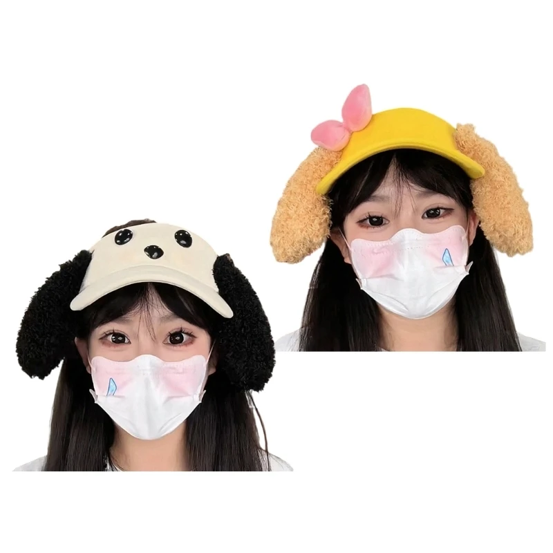 Women Baseball Hat Cartoon Puppy Ear Lovely Ear Fun Furry Hat for Idol Concert Shows Breathable Empty Top for Women