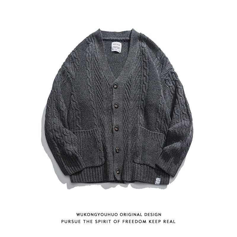 

Мужской вязаный кардиган на осень-зиму, свободный крой, V-образный вырез, длинный рукав, повседневный, теплый, модный, винтажный, с цветочным узором, парный свитер