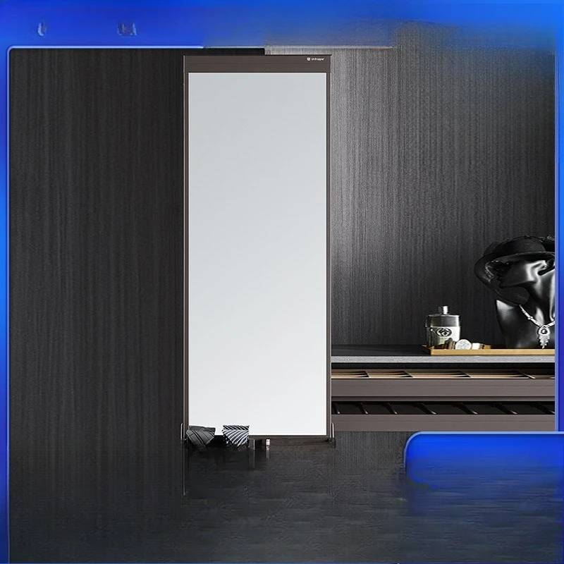

Built in push pull full length mirror wardrobe rotating folding buffer silent cabinet