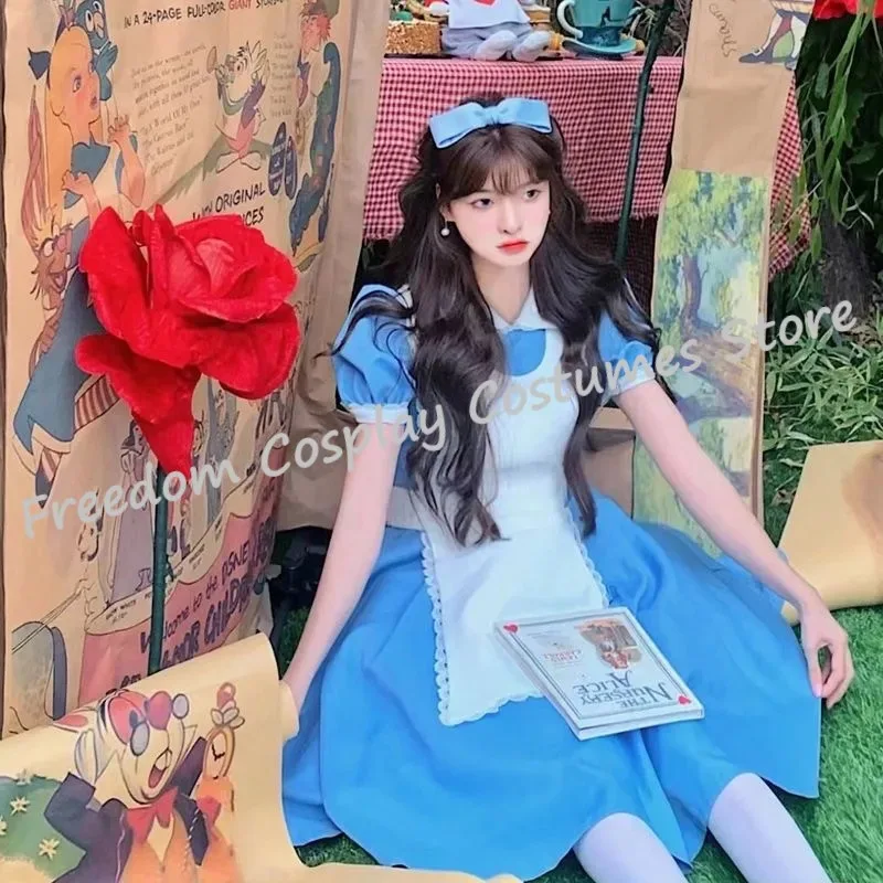 Adult Girl Blue Alice In Wonderland Halloween Costume For Adult  Party Lolita Maid Dress Cosplay Alice Wonderland Costume Girls