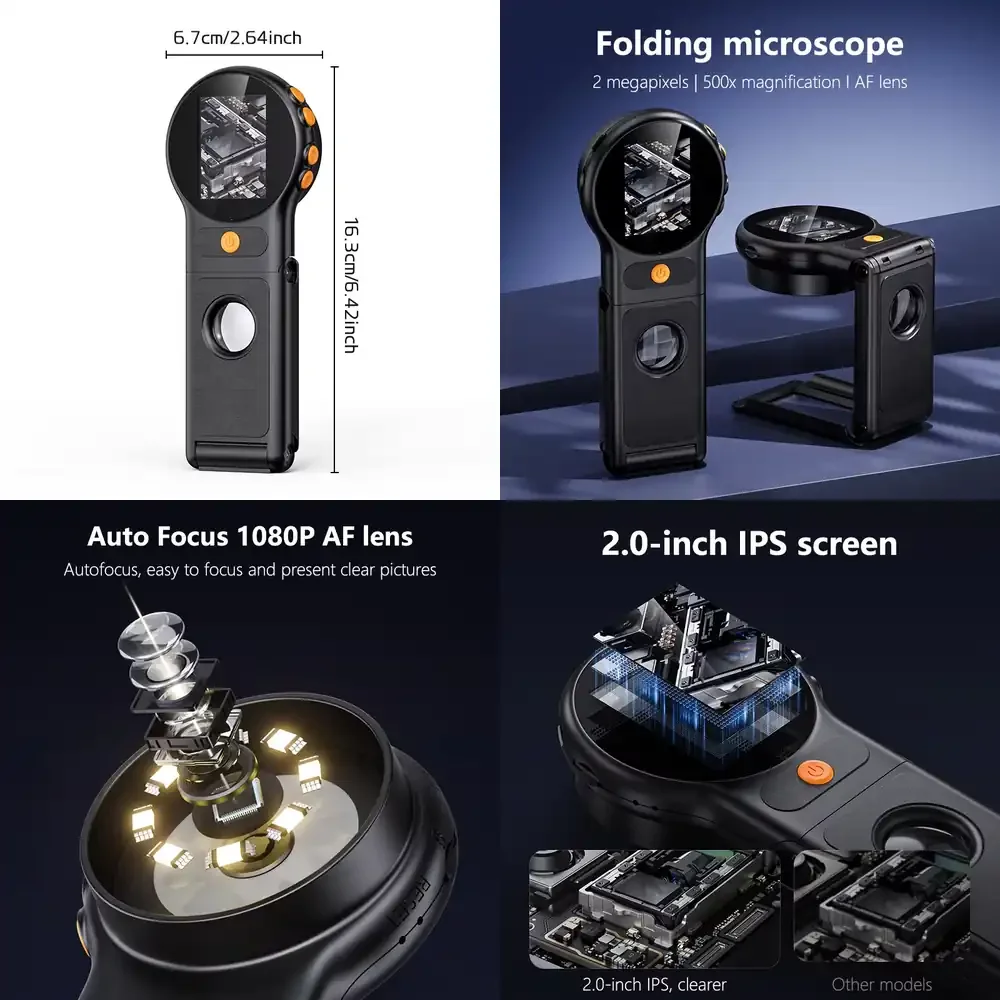 379 Factory Direct Folding Handheld Electronic Magnifier 8LED Autofocus AF Lens 2Inch Screen Pocket Video Microscope for