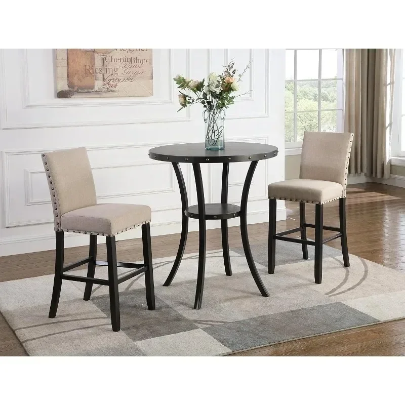 

Espresso Bar Table with Nail Head Stools Highlighted with Brass Nail-heads for On-trend Flair