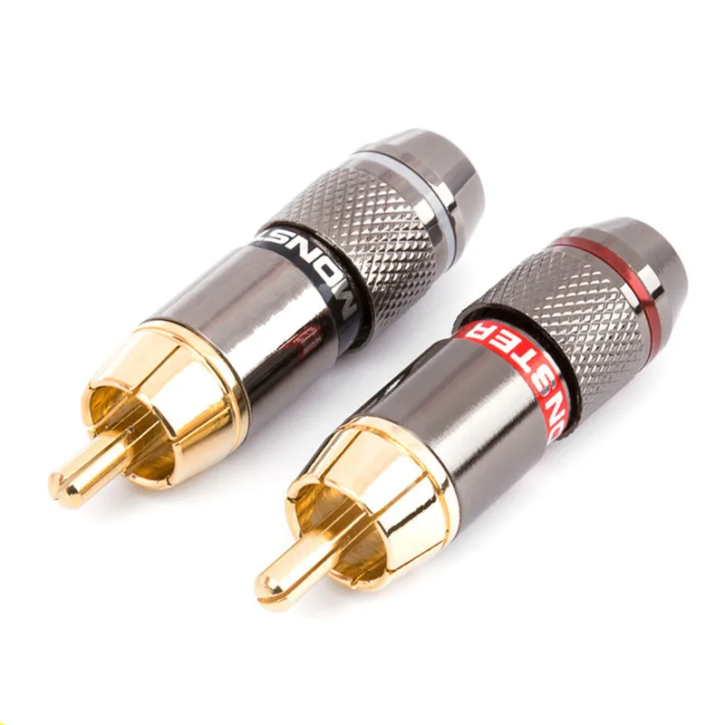 4/8/12PCS 24K Gold RCA Male Adapter Non Solder Connector for Audio Video CCTV IP Camera Security Coaxial Cable Solderness Co