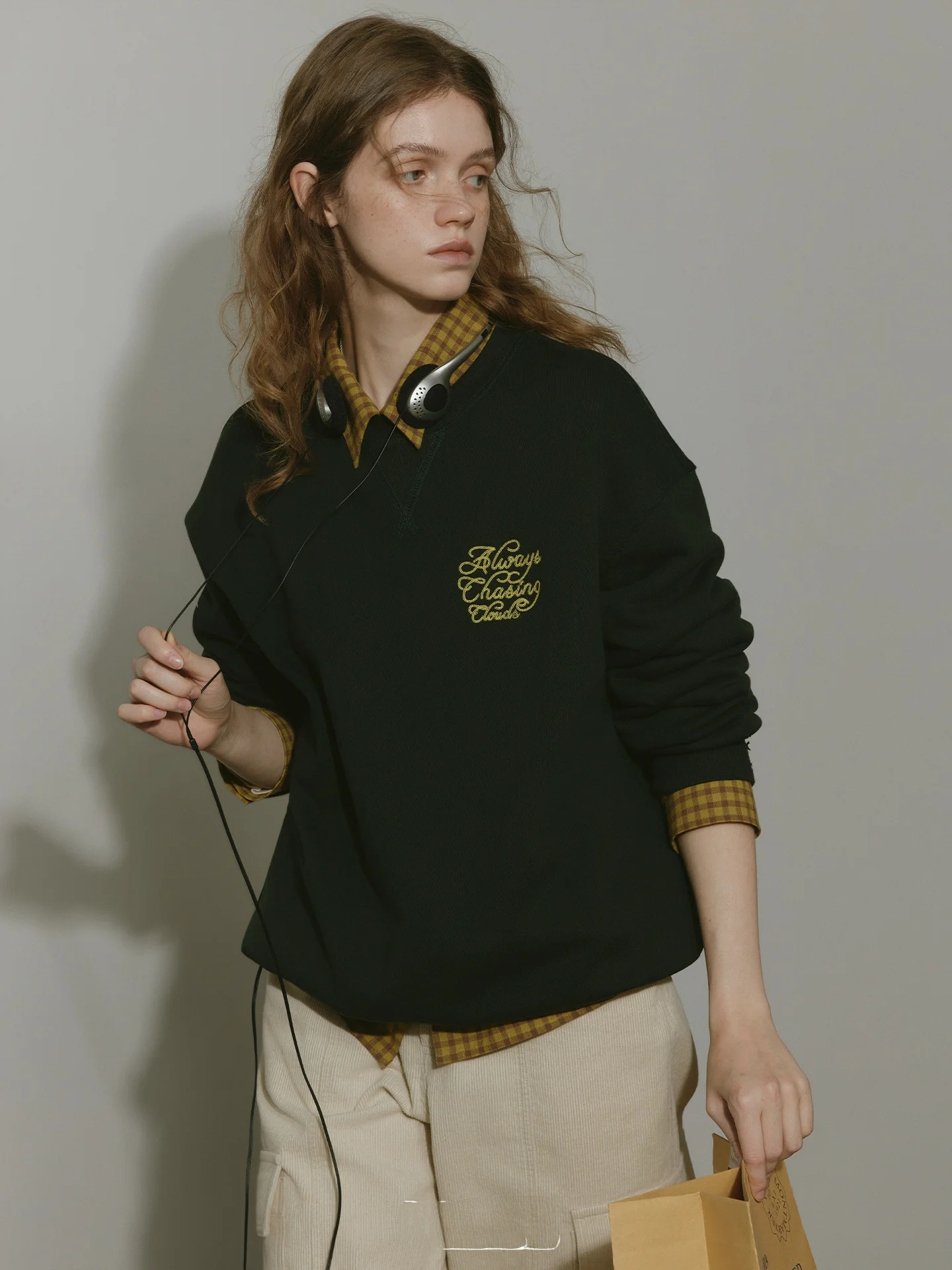 

Женская толстовка Relez с вышивкой, свободный крой, круглый вырез, плотная ткань, модный простой топ, винтажный стиль, уличная одежда