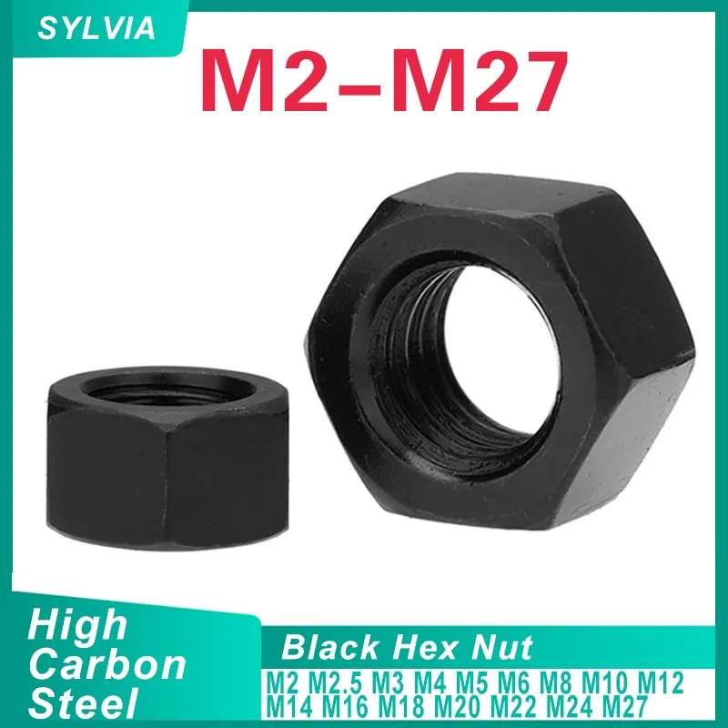 50/20/ 10/ 5/ 1 szt Nakrętki sześciokątne ze stali węglowej z czarnego tlenku metrycznego M2 M2.5 M3 M4 M5 M6 M8 M10 M12 M14 M16 M18 M20 M22 M24 M27