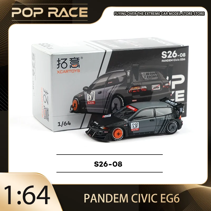 

POPRACE 1:64 Honda Hatchback Supercar Miniature PANDEM Civic EG6 Alloy Premium Diecast Vehicle Model Toys Collectible, Ship Now