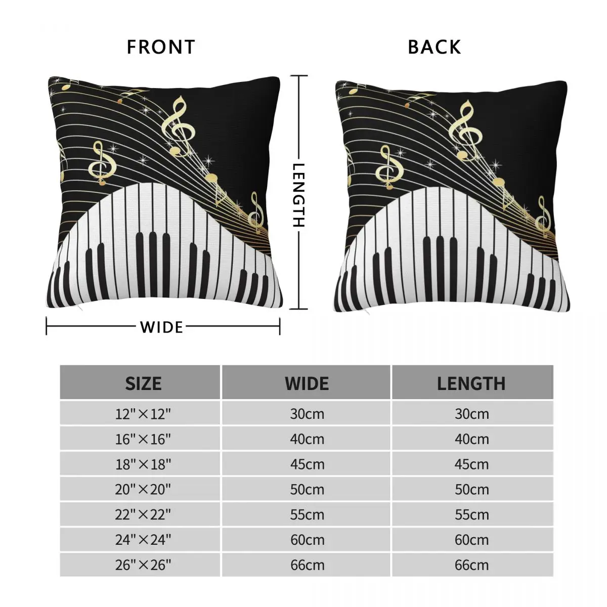 Ivory Keys Piano Music Pillowcase Polyester Linen Velvet Printed Zip Decor Throw Pillow Case Car Cushion Cover