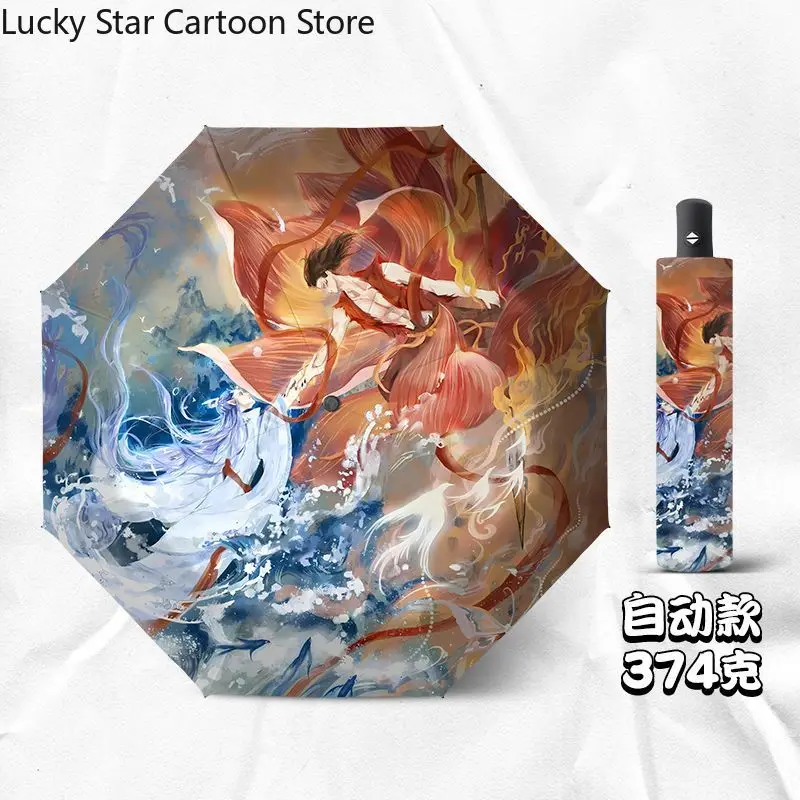 تأثيري أنيمي Ne Zha 2 Aobing في الهواء الطلق الشمس المظلة للطي المطر صني المطر ثنائي الاستخدام الفينيل مظلة هدية عيد ميلاد