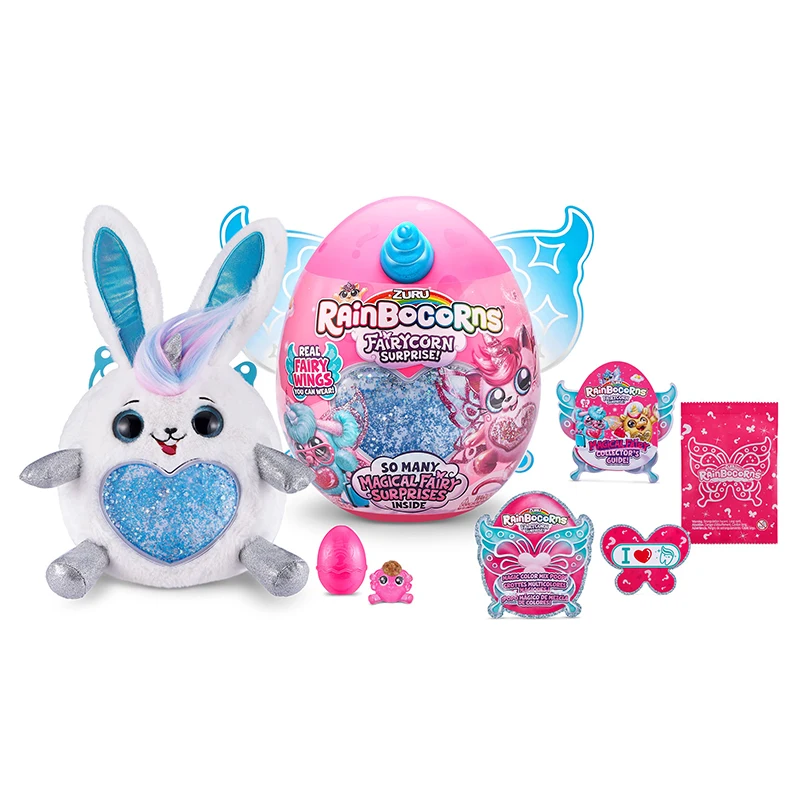 ZURU Rainbocorns Fairycorn Surprise Egg Unicorn Bunny, peluche coleccionable, Animal de peluche usable, alas de Hada, Slime, juguete para niñas, regalos