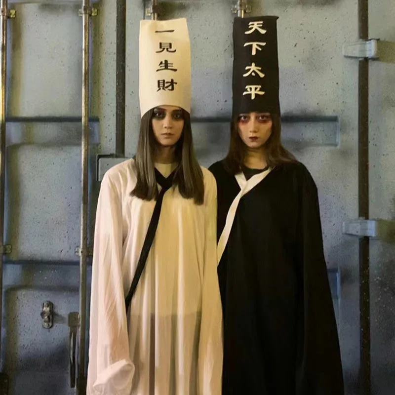 

Хэллоуин Черно-Белый Необычный Косплей Костюм Мужская Одежда Террор Зомби Доктор Даосский Женский Призрачный Наряд Полиэстер...