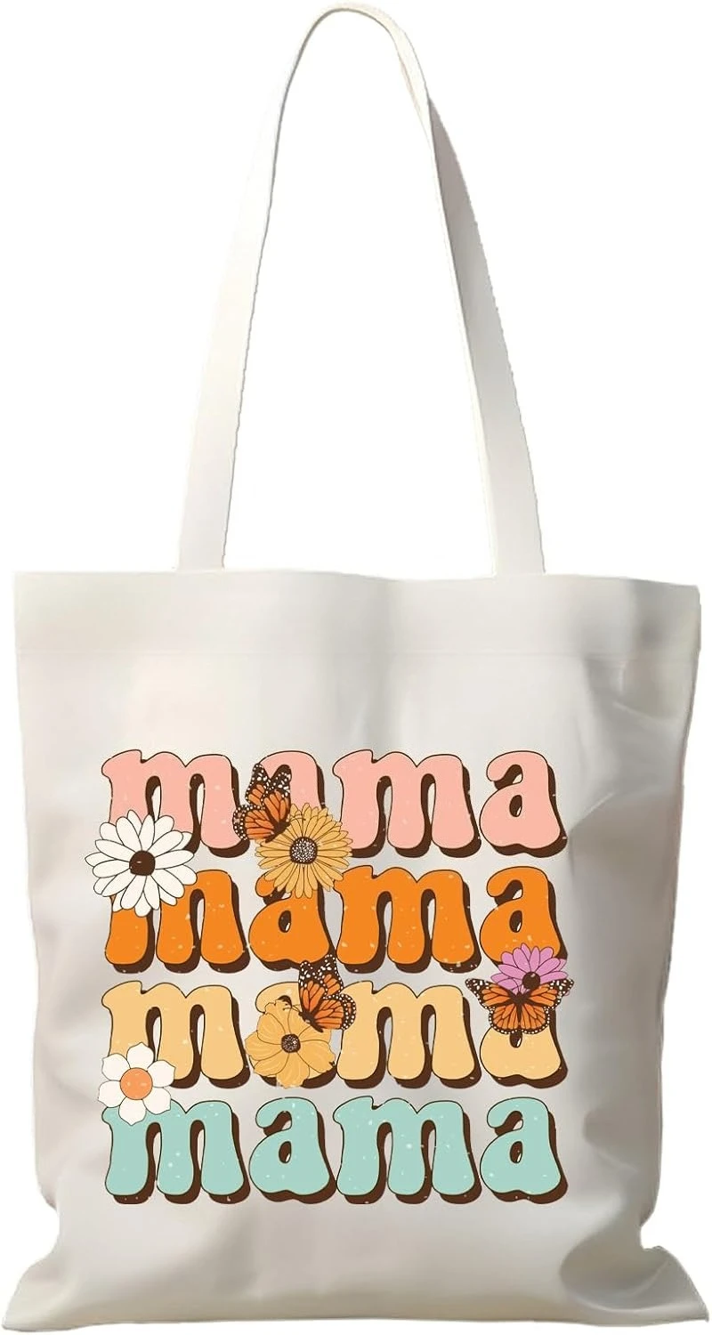 

Elegant White Canvas Shoulder Bag with Mother Flower Pattern Design Suitable for Gift Giving Daily Commuting Tote Bag
