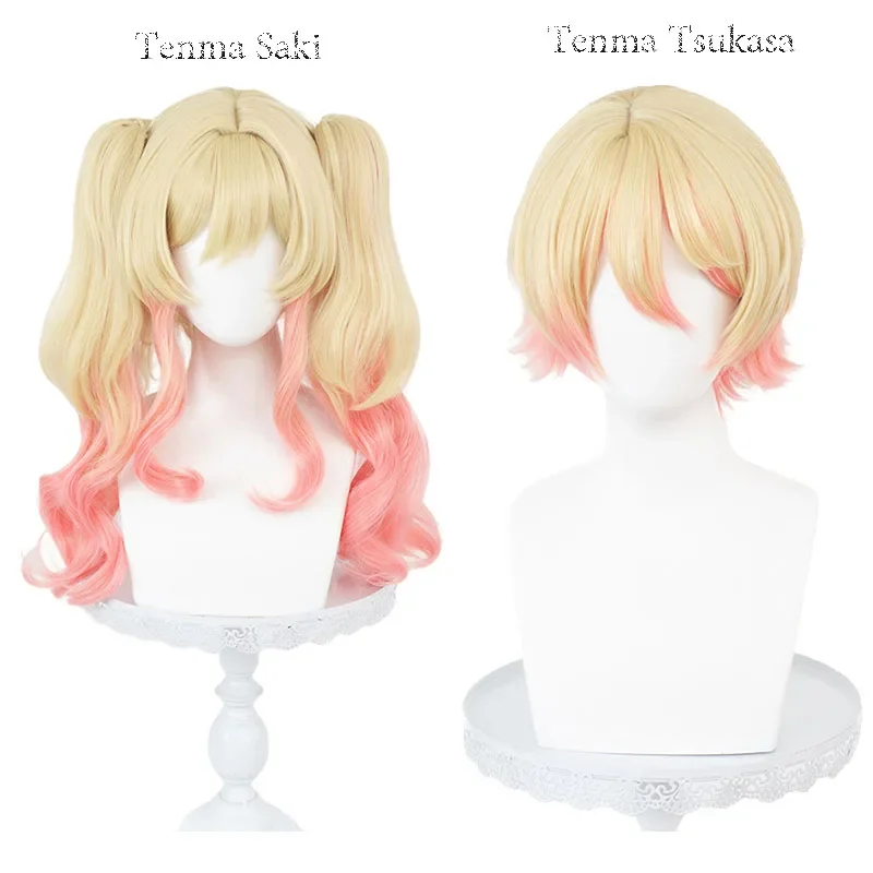 Peluca de Cosplay Tenma Saki Tenma Tsukasa de alta calidad, coletas de doble Color, pelucas de Anime, pelo sintético resistente al calor + gorro de peluca gratis