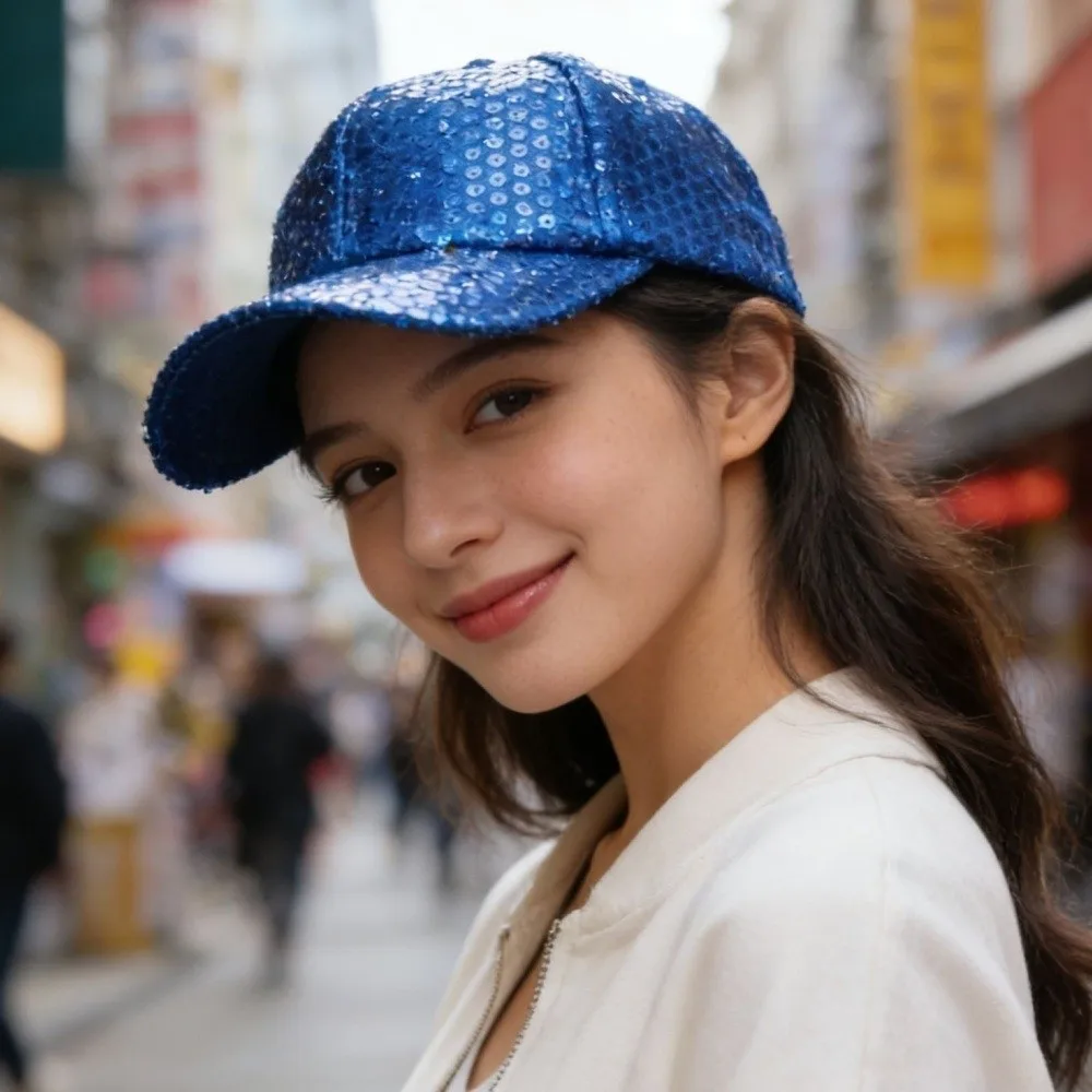 Elegant Sequin Sequins Baseball Cap Brilliant Shiny Sun Cap Punk Performance Glitter Peaked Cap Child