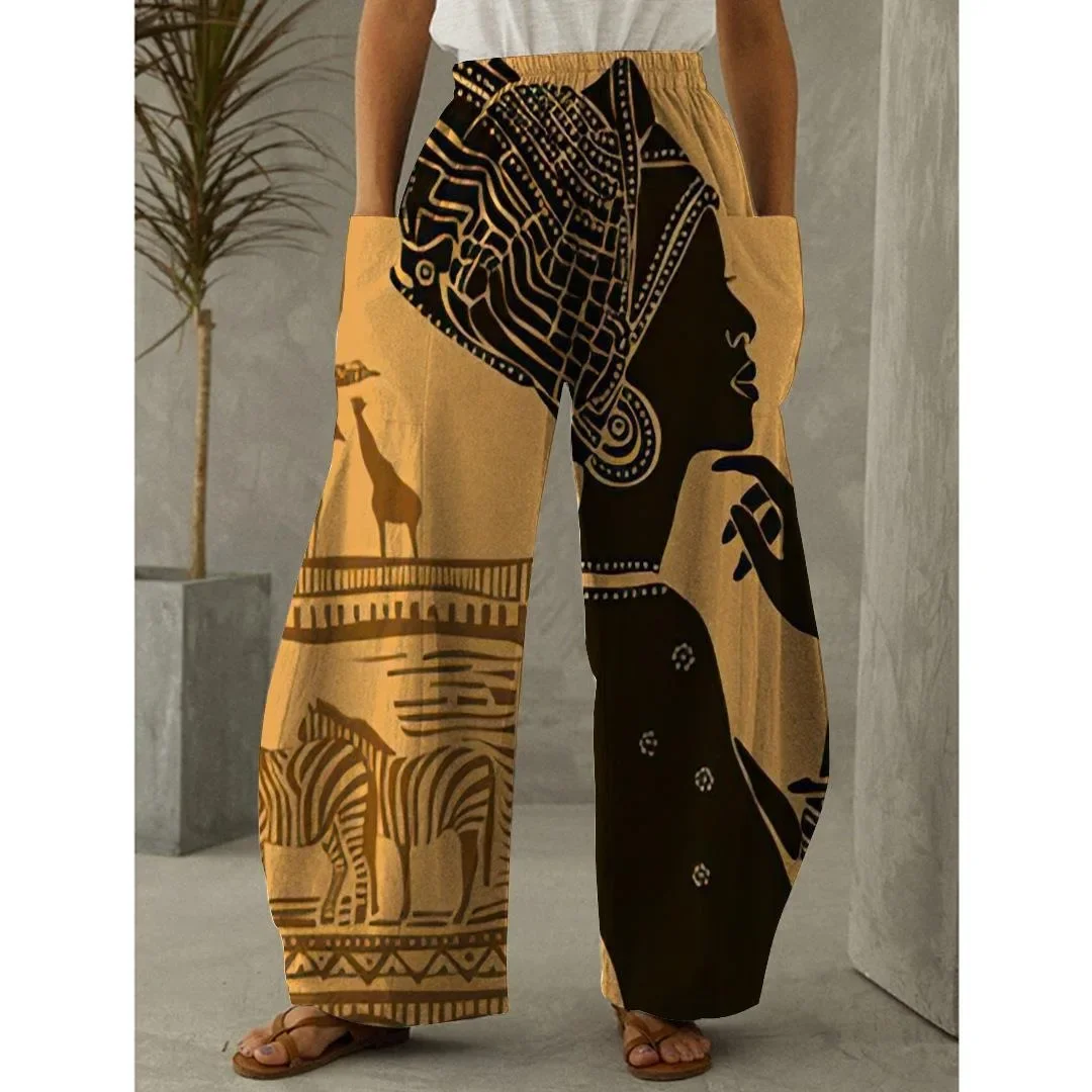 Summer Retro African Face Print Pants Streetwear Women Oversize Trousers Y2k Clothes Pants Female Clothing Personality Overall