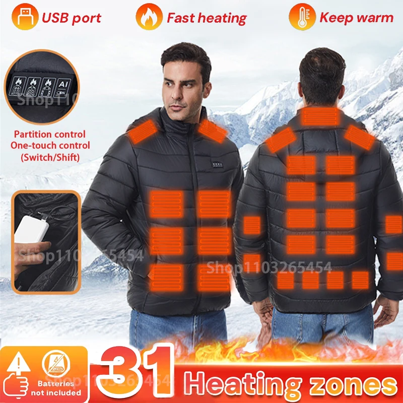 

New 31Areas Heated Jacket Men Women Warm Jacket Cotton Clothes USB Heater Autumn Heating Jacket Heated Vests Coat Hiking Camping