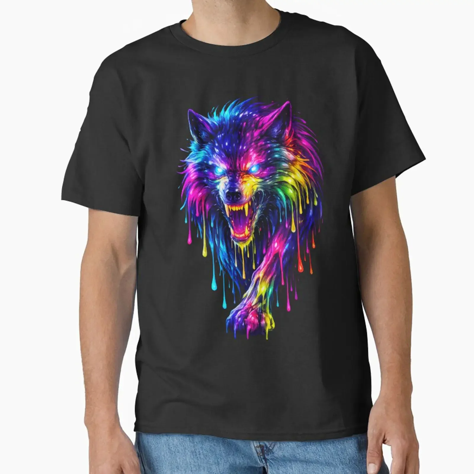 Trippy Wolf in Liquid Psychedelic fury Classic T Shirt vintage Washed Soft Stretched Casual graphic Versatile fashion