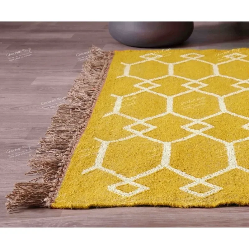 Vintage Large Area Rug Décor Home Handmade Wool Jute Kilim Rug Eco Kilim Rug