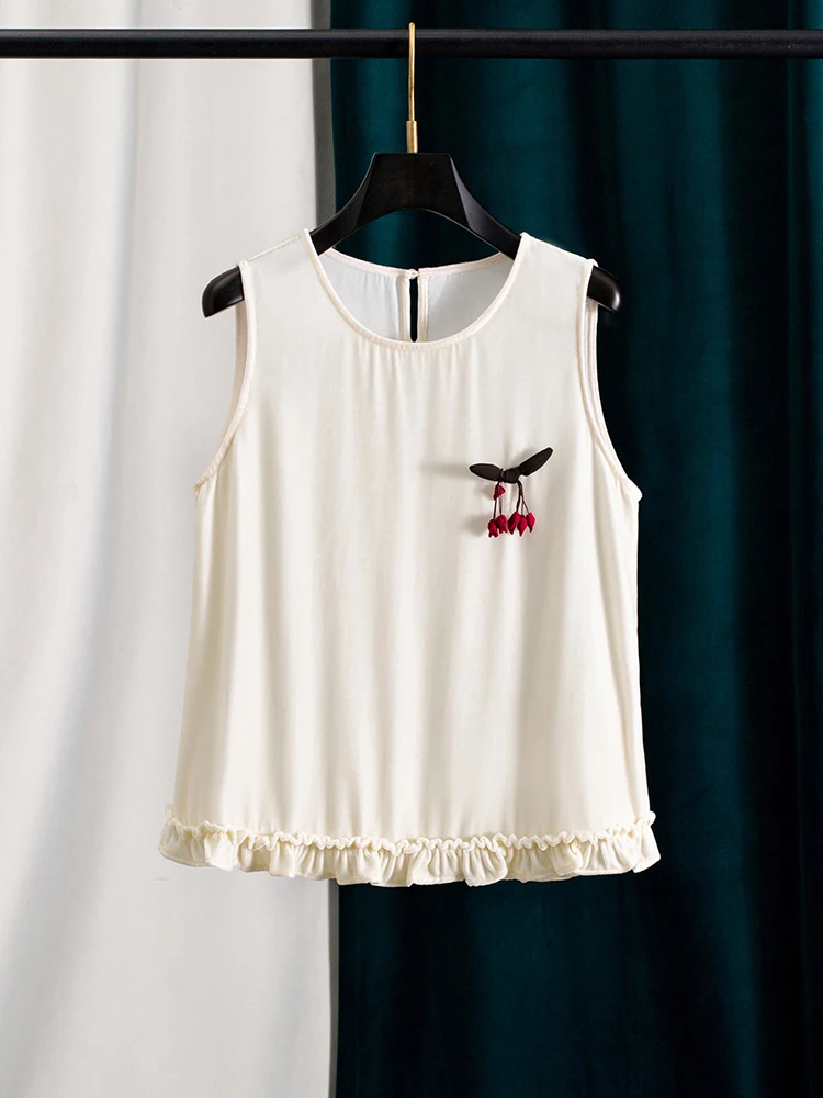 

Breathable Silken Velvet Women's Tank Top Sleeveless Summer Thin T-shirt Comfortable Wear round Neck Pure Color Casual Tee