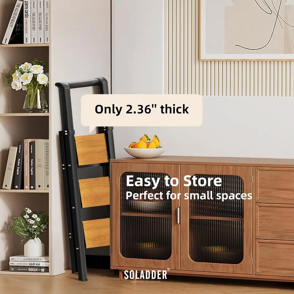 مقعد ألومنيوم خفيف الوزن قابل للطي مع درابزين للاستخدام في المطبخ والخزانة والمكتبة، يدعم 300 رطل #4