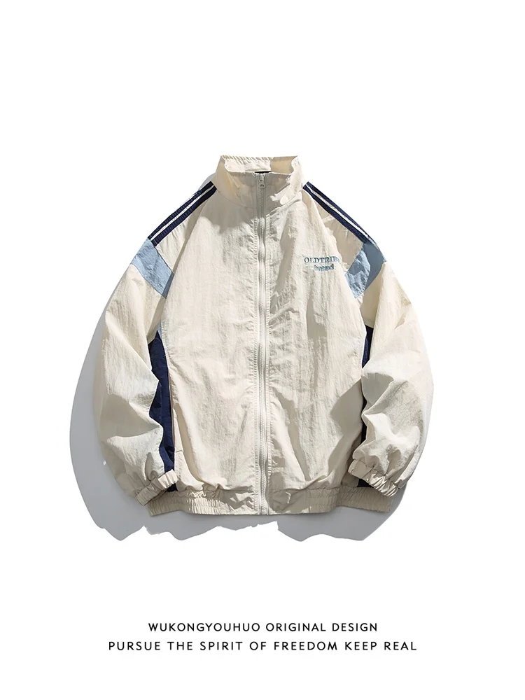 

Trendy Contrast Color Stand Collar Jaet Loose Fit ex Casual Outerwear for Autumn Season Youth ular Sle Zipper Closure