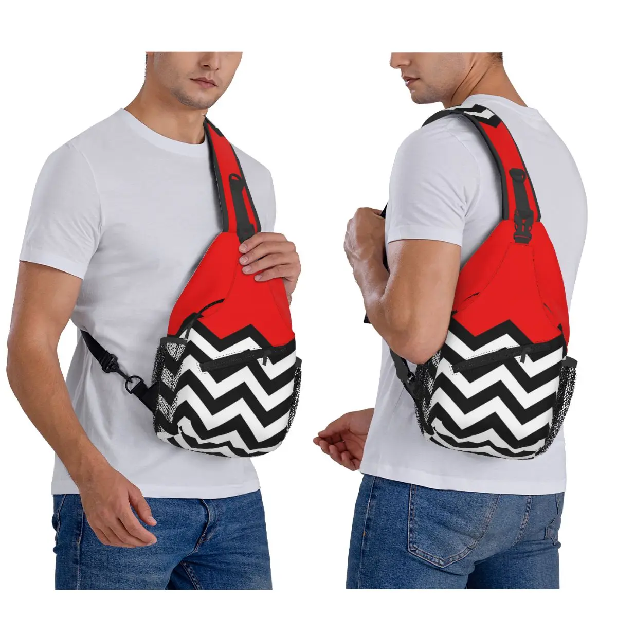 Twin Peaks - Black Lodge Pattern Chest Bag Men Sling Crossbody Backpack Chest Bag Travel Hiking Daypack Shoulder Bag