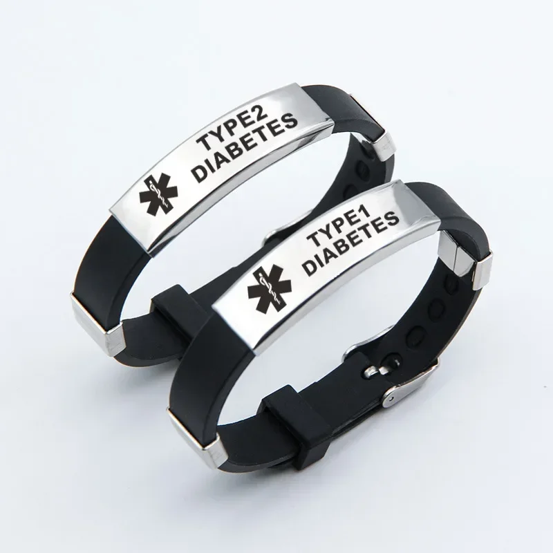 Braccialetti identificativi per avviso medico per diabete tipo 1 per uomo donna bambini braccialetti in silicone regolabili gioielli ICE SOS