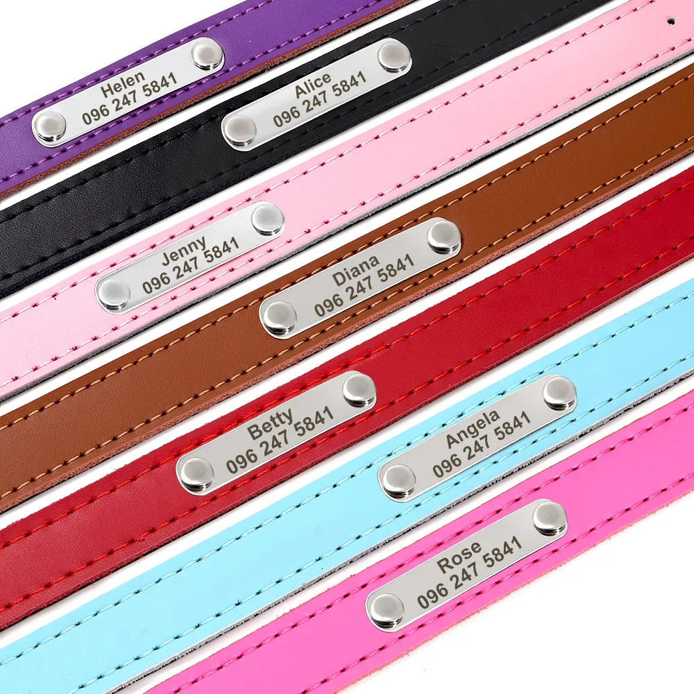 Personalized Leather Dog Cat Collar Adjustable Engraved Pet Kitten Puppy ID Name Tag Accessories Collars For Small Medium Dogs