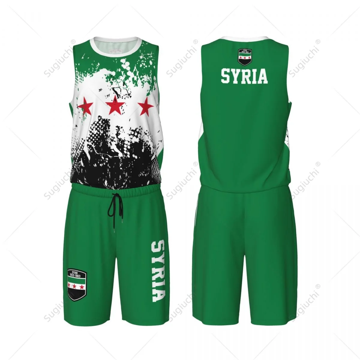 Syria Flag 1932-1963 Grain Men Basketball Set Shirt & Pants Sleeveless