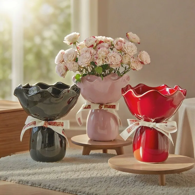 Creative Ceramic Vase, Rose Shaped Vase, Desk Decoration, Home Bouquet Decoration, Vase, Room Aesthetic Decoration