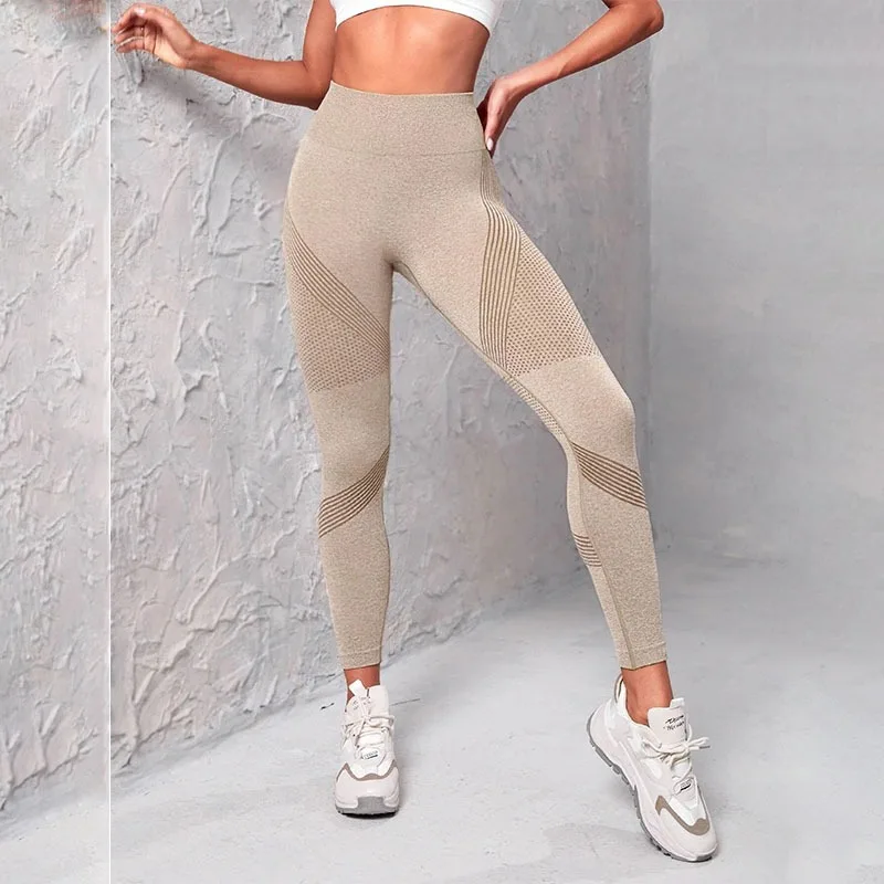 Elastic High Waist Leggings Women Knitted Solid Tights Seamless Butt Lift Fitness Yoga Fashion Skinnly Gym Sports Leggings