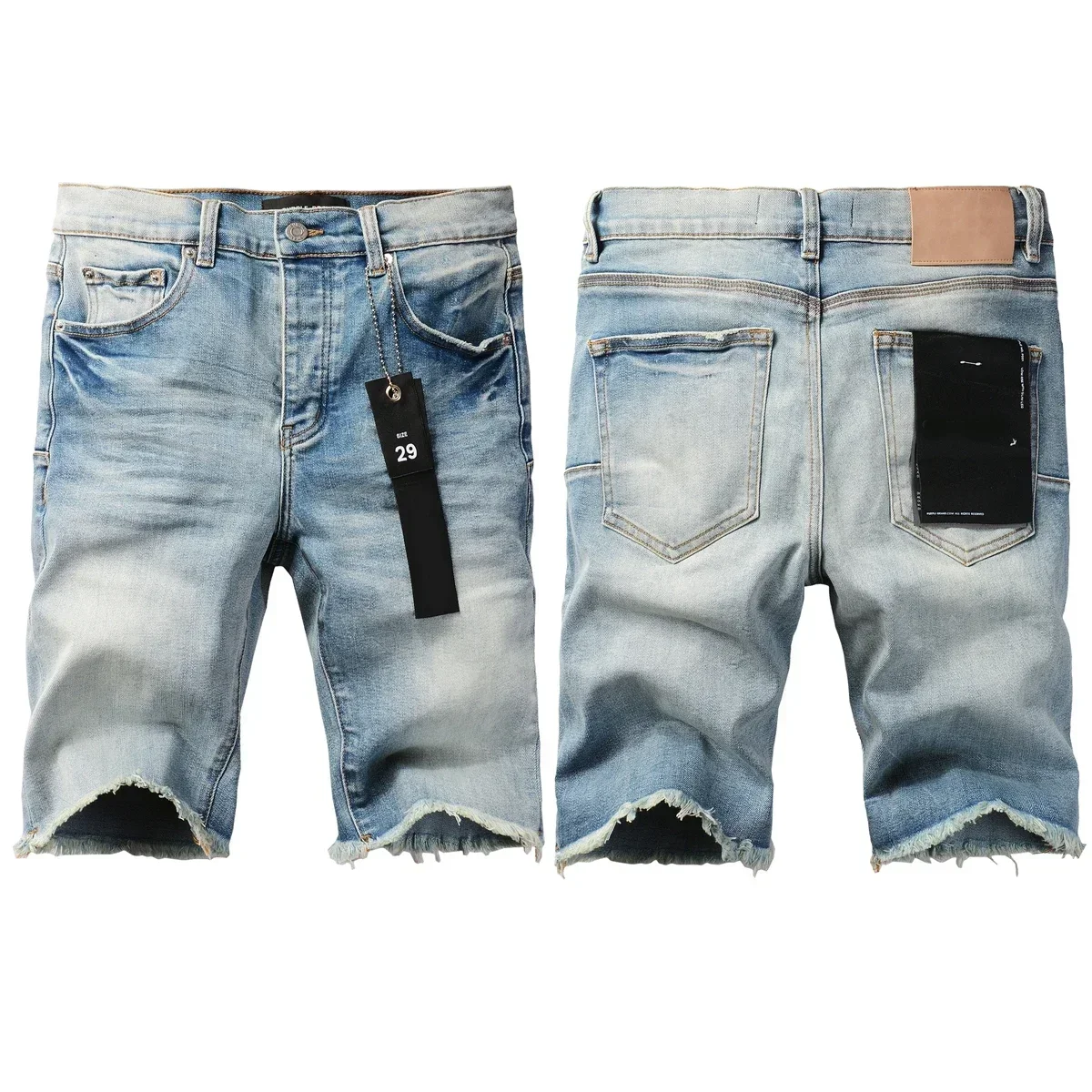 

Top quality 2024 Purples Jeans Shorts Men Trendy Elastic Edged Middle brands Irregular light Blue Color Washed Denim pants