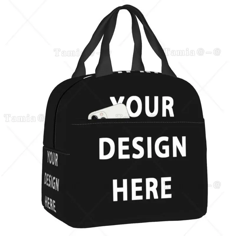 

Your Design Here Lunch Bag Portable Custom Logo Letter Print Cooler Thermal Insulated Bento Box For Women Kids Food Tote Bags