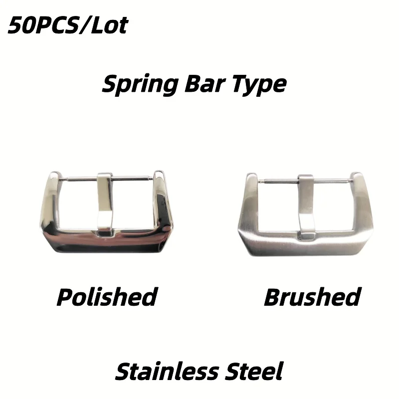 Wholesale 50PCS/Lot Silver Color Spring Bar Type Brushed Polished 20M 22MM 24M 26MM Stainless Steel Watch Buckles For Watch Band