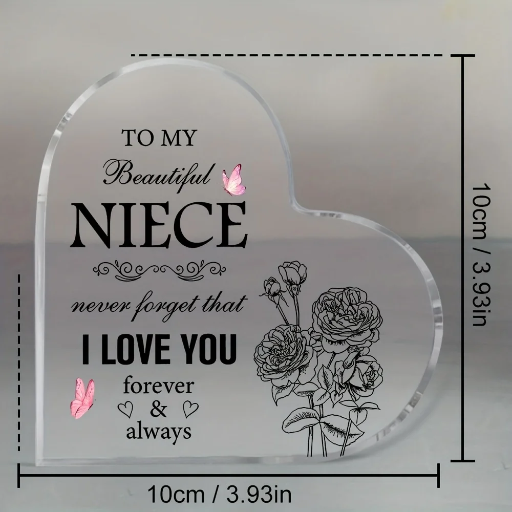 2D Flat - [2D Flat] One Piece of a Stylish Acrylic Heart Ornament Featuring The Phrase 'I Love You' - Ideal for a Niece,