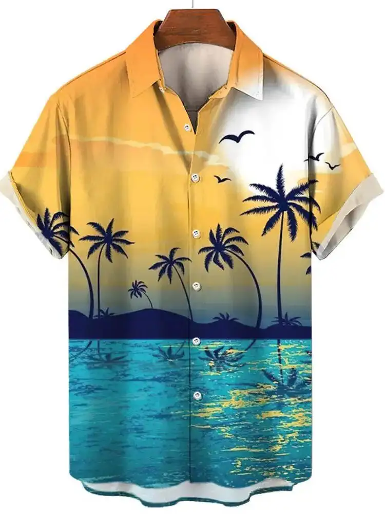 

Beach Lacape Printed irt ort Sve Loose Fit Men's Summer Casual Cotton Top Fleach Scene Design
